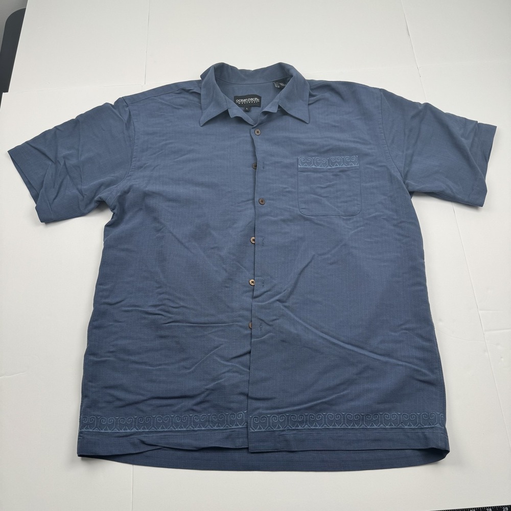 Ocean Pacific Shirt Mens Large Short Sleeve Button Up Embroidered Pocket Casual